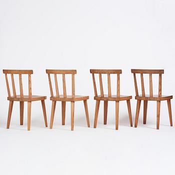 Axel Einar Hjorth, a set of four "Utö" stained pine chairs, Nordiska Kompaniet 1930s.