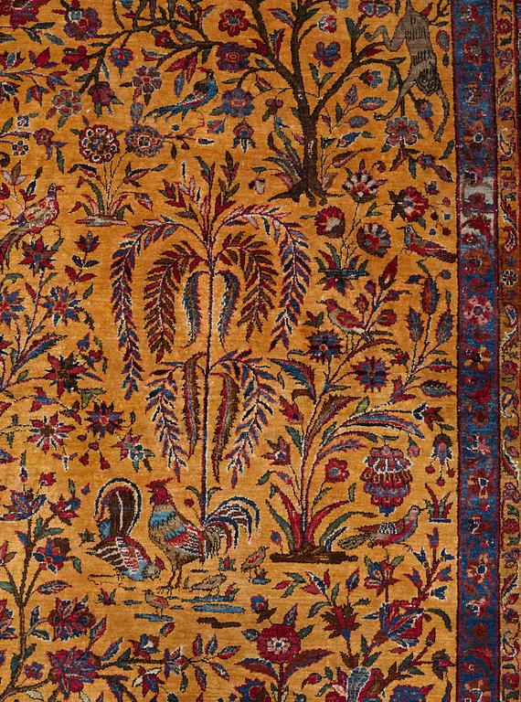 A carpet, a semi-antique silk Kashan figural, ca 309-310 x 204,5-207 cm.