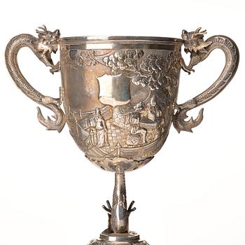 A large silver goblet, Shanghai, circa 1900. Unidentified silver marks.