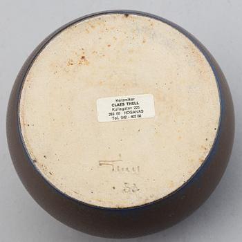 Claes Thell, two vases and a dish, glazed stoneware, signed.