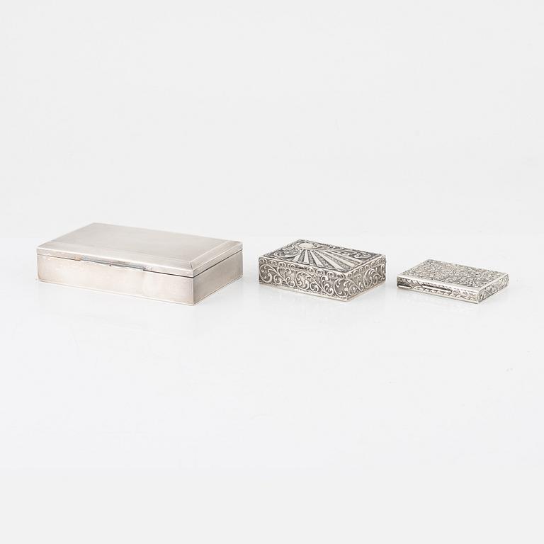 Three silver boxes with swedish import marks, 20th century.