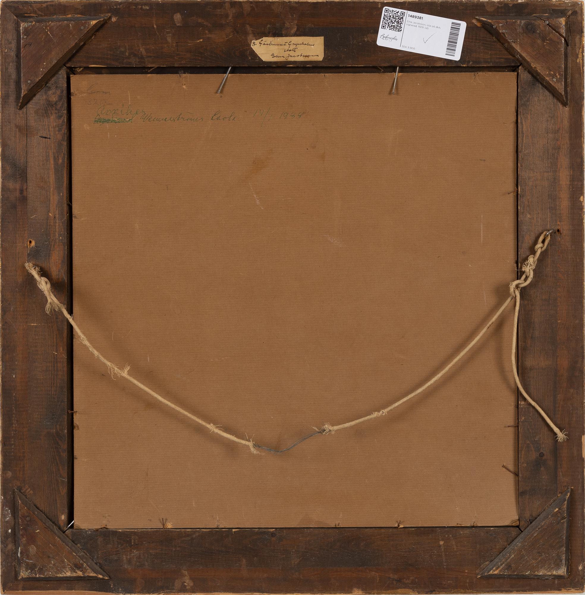 Elna Jacobsson, oil on panel, signed and dated 1929.