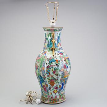 A CHINESE CANTON PORCELAIN VASE, 19th century, now a table lamp.