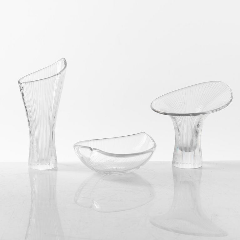 Tapio Wirkkala, two 'Kantarelli' vases and a bowl, Iittala, Finland, 1956-57.