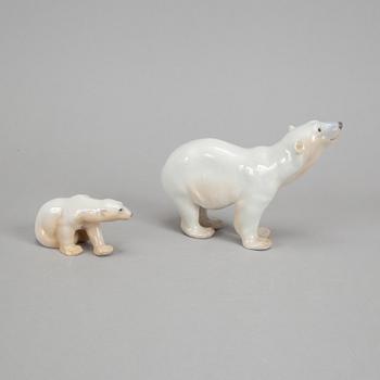 Bing & Grøndahl, three porcelain polar bears, Denmark.