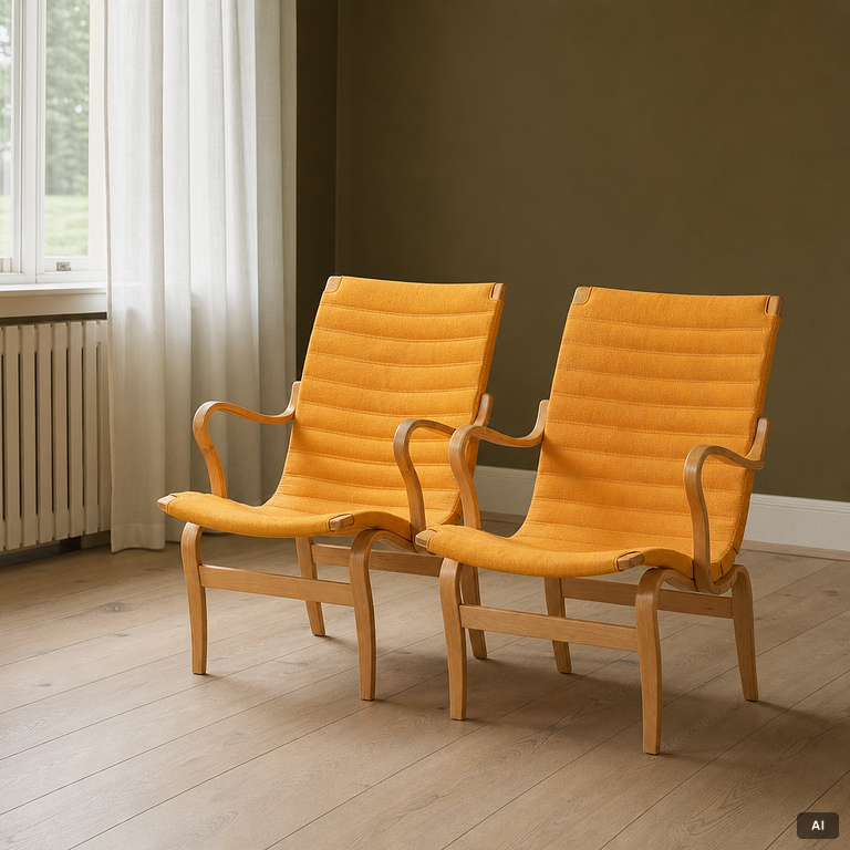 Bruno Mathsson, armchairs 1 pair, "Eva", Karl Mathsson Company, Värnamo, 1973.