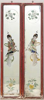 A pair of Chinese around 1900 painted mirrors.