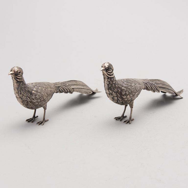 Two bird table decorations in silver, Spain after 1934.