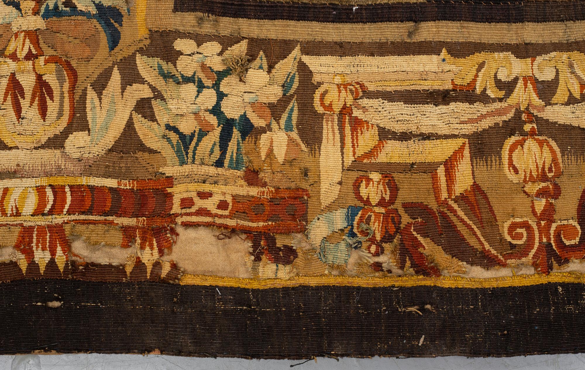 Vävd tapet, "Verdure", gobelängteknik, "entre-fenêtre", ca 314 x 109, cm, Aubusson omkring 1700-1700-talets förra hälft.