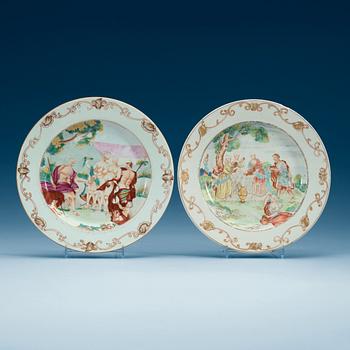 TALLRIKAR, två stycken, kompaniporslin. Qing dynastin, Qianlong (1736-95).