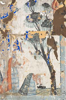 A nine-piece part folk art wall painting from Värmland, Sweden, late 18th century.