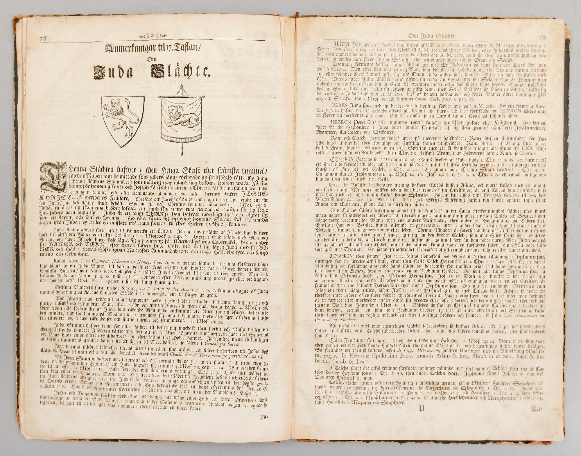 BOK, "En book af menniskiones slächt, och Jesu Christi börd", Johan Peringskiöld, 1713.