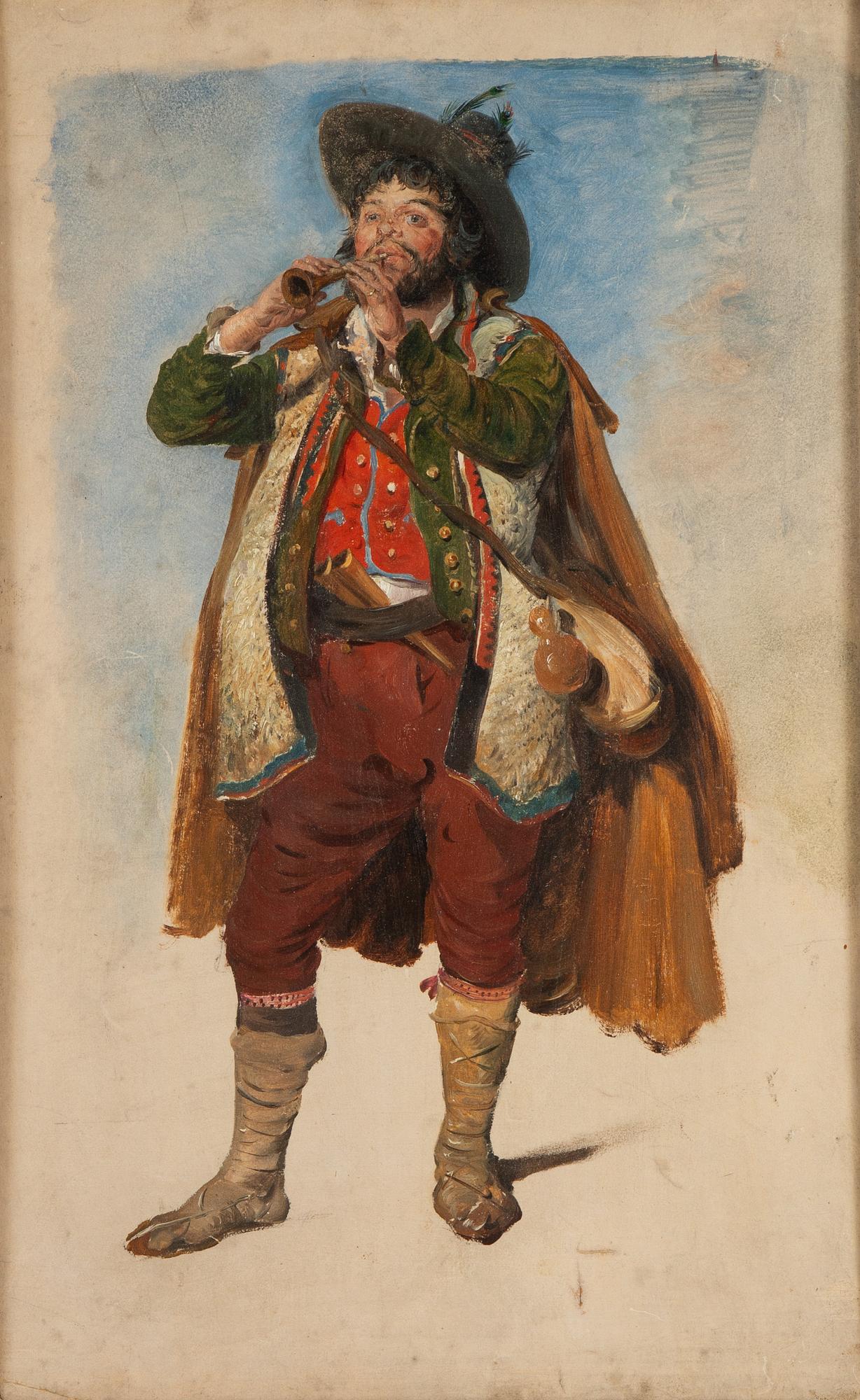 Okänd konstnär, 1800-tal, Italiensk man med flöjt.
