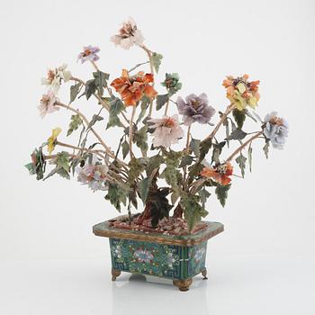 A table decoration, stone and cloisonné, China, second half of the 20th century.