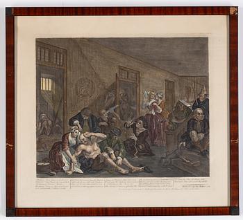 William Hogarth, efter, åtta stycken kolorerade etsningar och gravyrer.