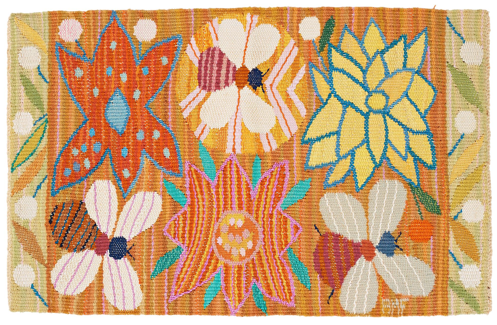 Ann-Mari Lindbom, gift Forsberg, VÄVNAD, "Bilöpare", gobelängvariant, ca 30,5 x 48,5   cm, signerad AMF.