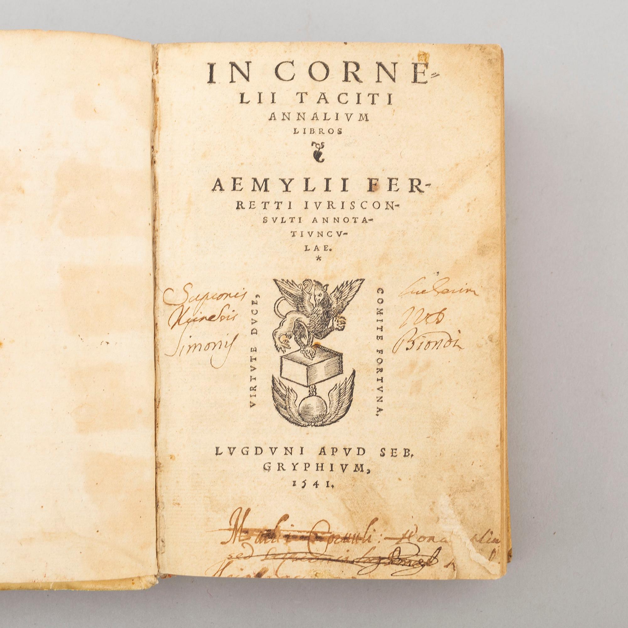 BOOK, Tacitus, with commentaries, three imprints 1541-42.
