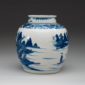 A blue and white jar with cover, Qing dynasty, Jiaqing (1796-1820).