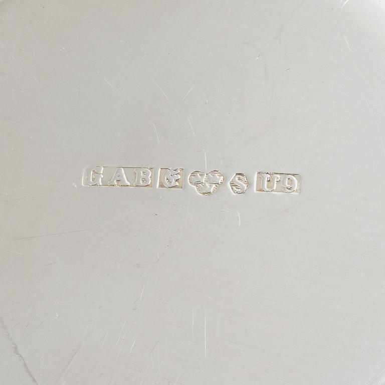 A set of eight parcel gilt Swedish silver vodka cups, bearing the mark of GAB, Stockholm, 1966-1970.