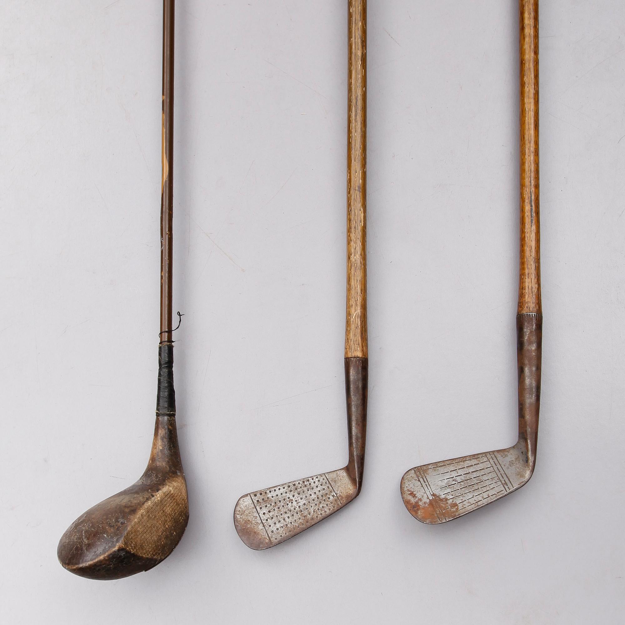 GOLFKLUBBOR, 3 st, tidigt 1900-tal.