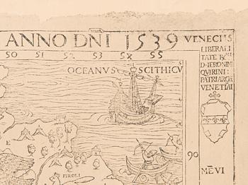 A reproduction of the 1539 Carta Marina by Olaus Magnus, printed in 1949 by Malmö Ljustryckanstalt, Sweden.