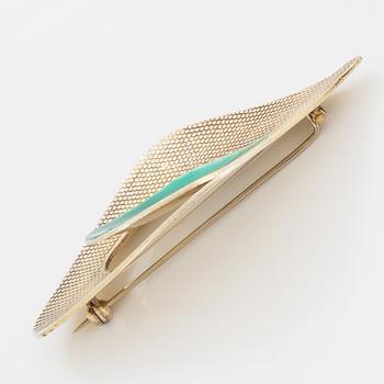 Grete Prytz-Kittelsen för J.Tostrup, örhängen samt brosch, "Med speil" sterlingsilver med grön emalj. Norge.