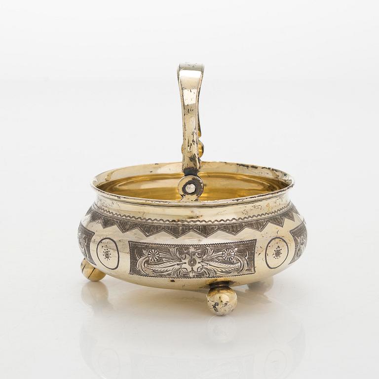 A parcel-gilt sugar bowl, Cyrillic maker's mark IAK, Moscow 1873.