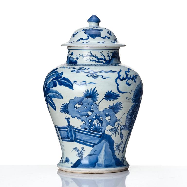 A Transtional blue and white baluster jar with cover, 17th Century.