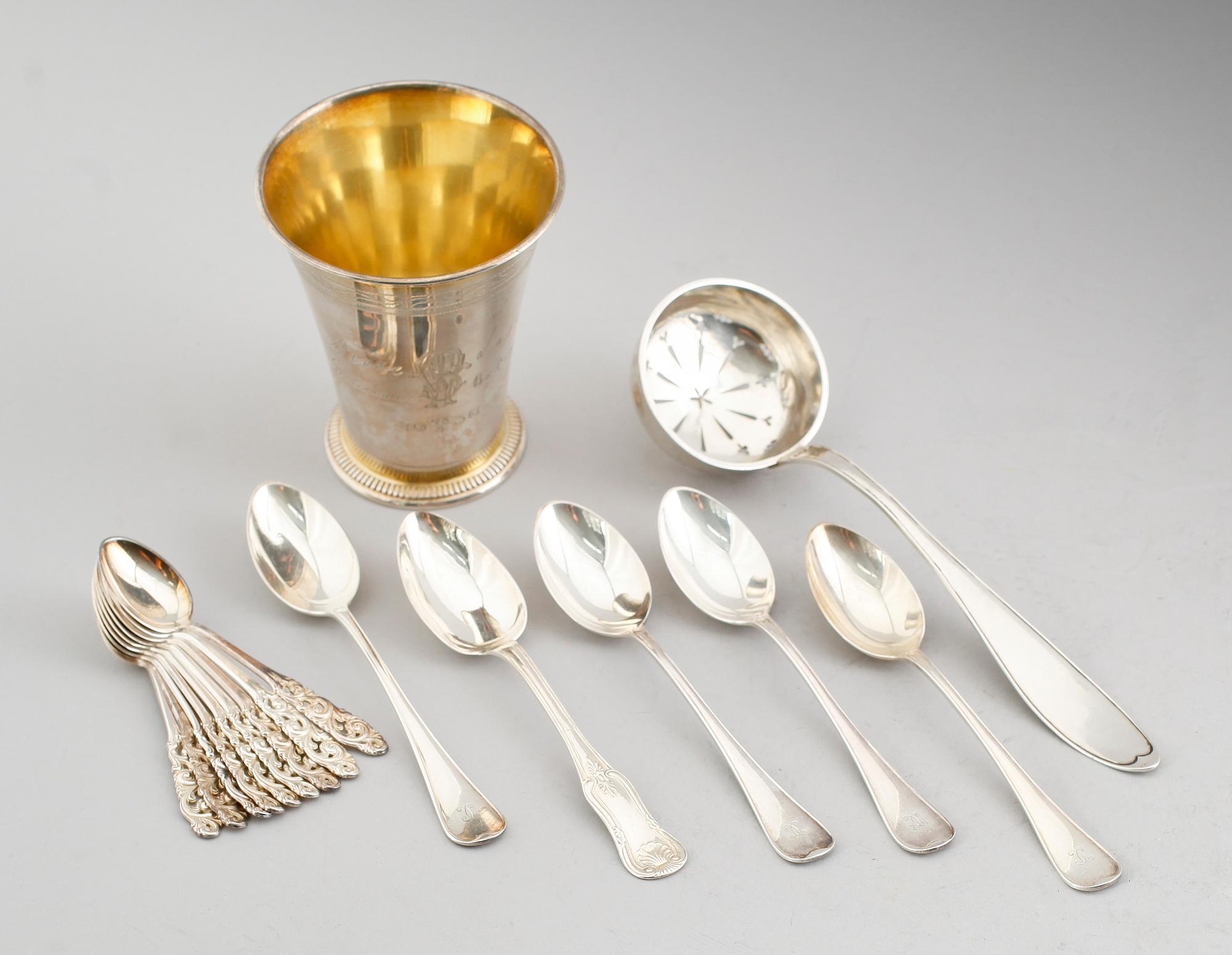 SILVERFÖREMÅL, 16 delar. Vikt ca 354 g.