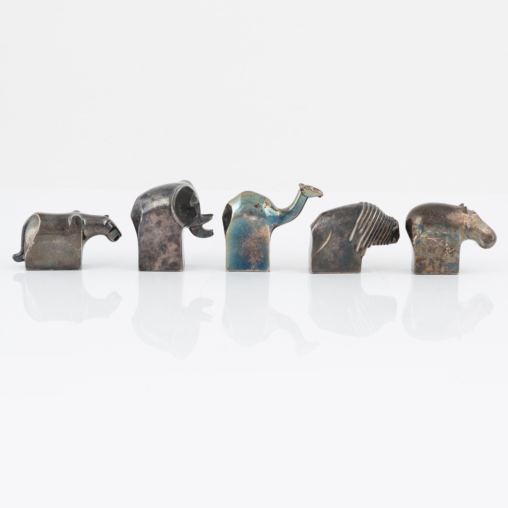 Gunnar Cyrén, figuriner, 5 st, silverpläterad zink, Dansk Designs, Japan.