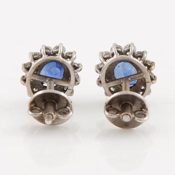 Earrings, a pair, 18K white gold with sapphires and brilliant-cut diamonds.