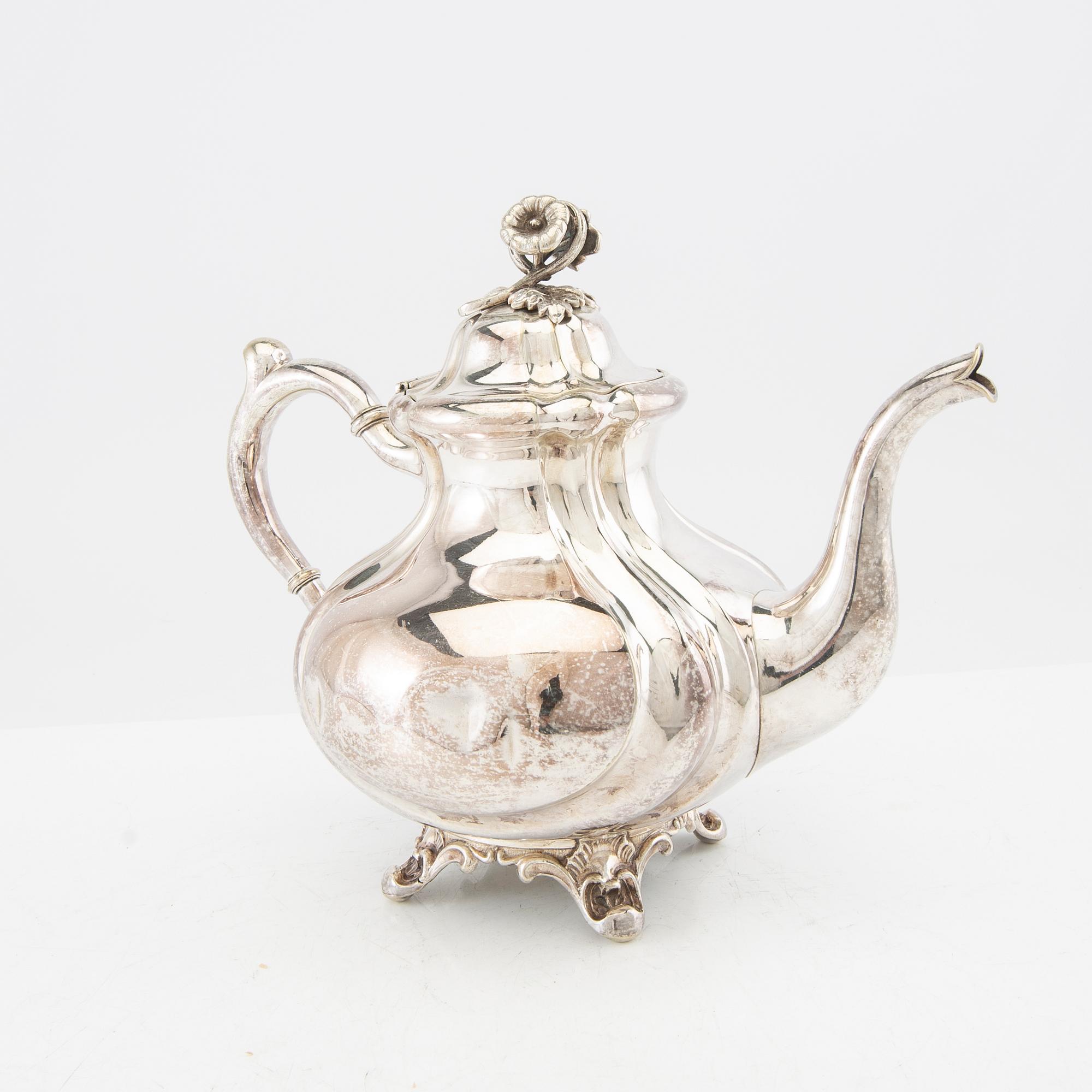 AG Dufva coffee pot, nickel silver, neo-rococo mid/second half of the 19th century.