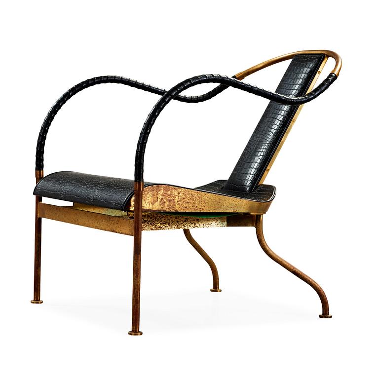 A Mats Theselius 'El Rey' brass and leather easy chair, Källemo, Sweden.