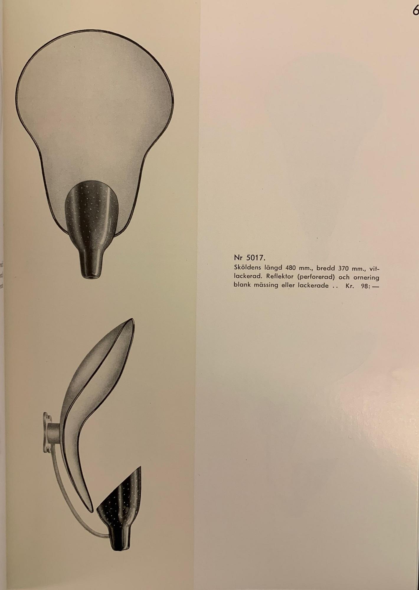 Carl-Axel Acking, a pair of wall lamps model number "5017", Bröderna Malmströms Metallvarufabrik, Malmö, 1940s.