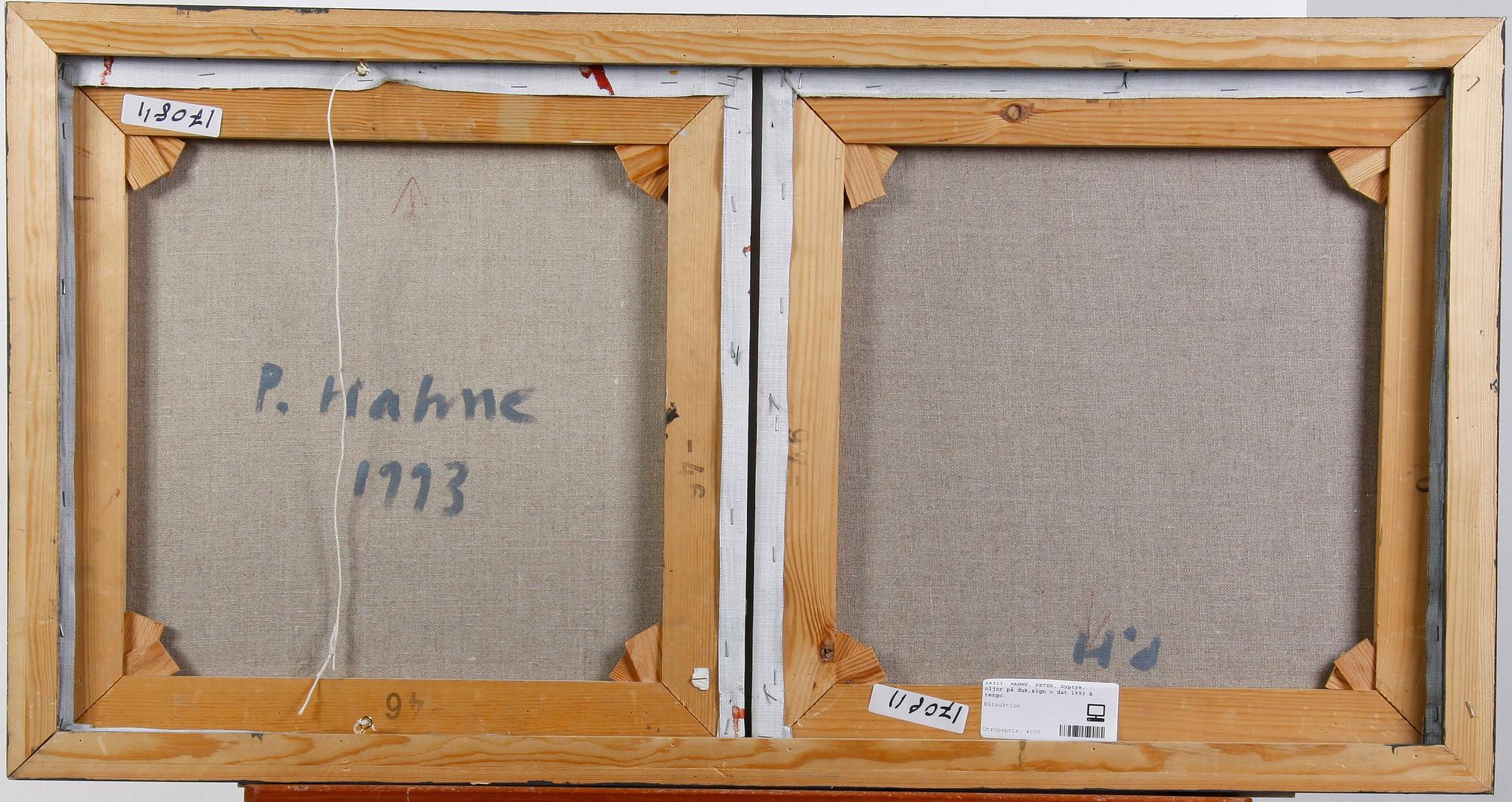 HAHNE, PETER. Diptyk, oljor på duk,sign o dat 1993 à tergo.