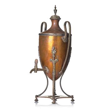160. A George III copper and silvered-brass hot water urn, late 18th century.