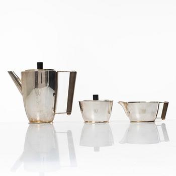 Sylvia Stave, kaffeservis, 3 delar, nysilver, C.G.Hallberg, modellen formgiven 1930.
