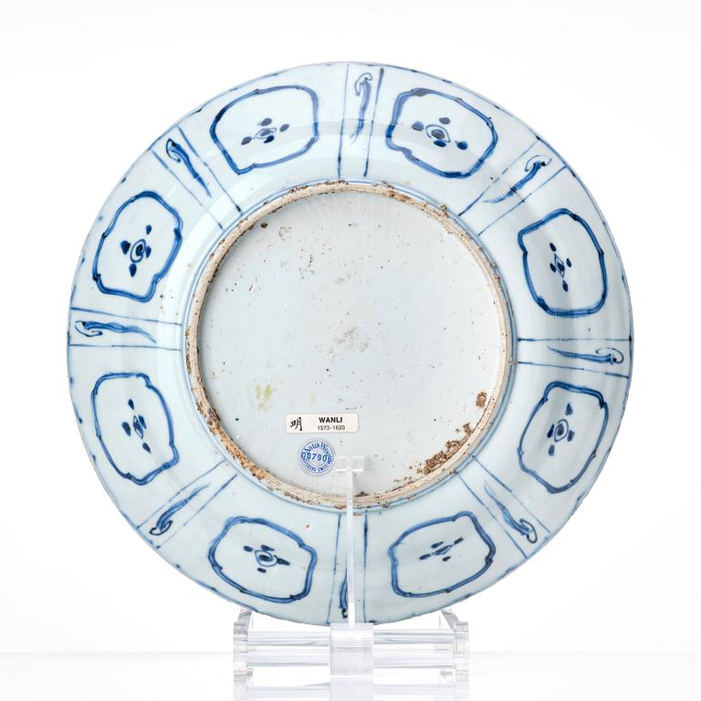 A blue and white kraak dish, Ming dynasty, Wanli (1572-1620).