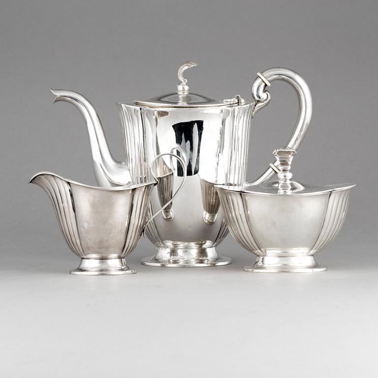 KAFFESERVIS, 3 delar, silver,  Maja Lisa Ohlsson, GAB, Stockholm, 1929. Vikt 1089 g.