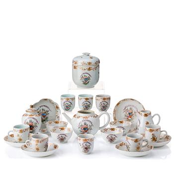 990. A part armorial tea service, Qing dynasty, 18th Century. (17 pieces).