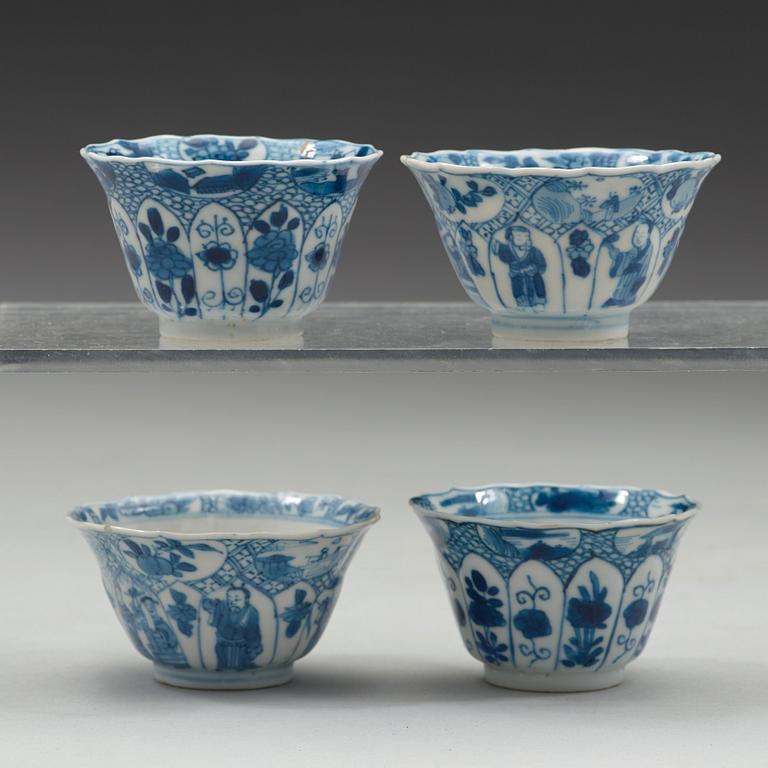 A set of four blue and white cups, Qing dynasty, Kangxi (1662-1722).