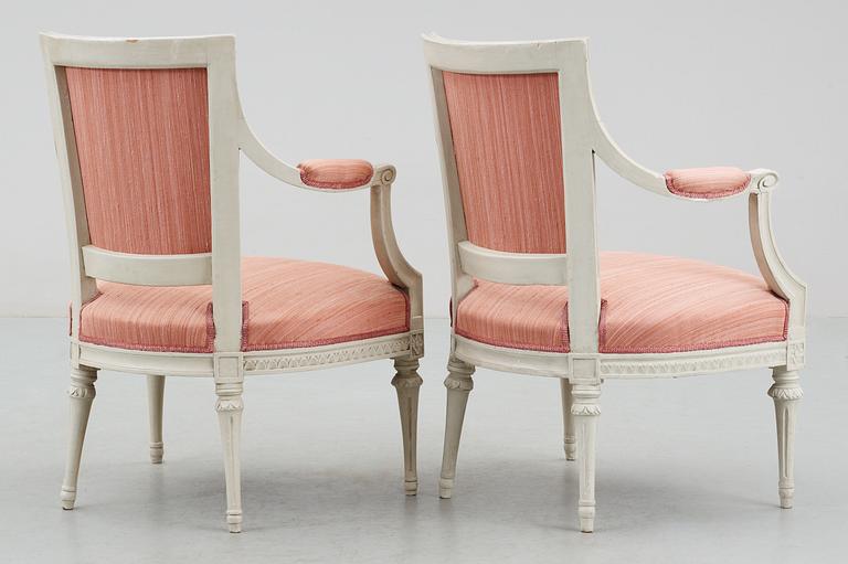 A pair of Gustavian 18th Century armchairs by J. Lindgren.