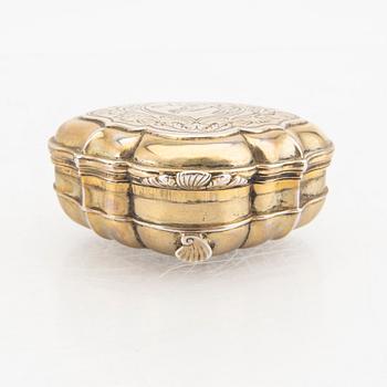 Jorgen Nielsen Brosboll dosa delvis förgyllt silver Veijle 1749 rokoko.