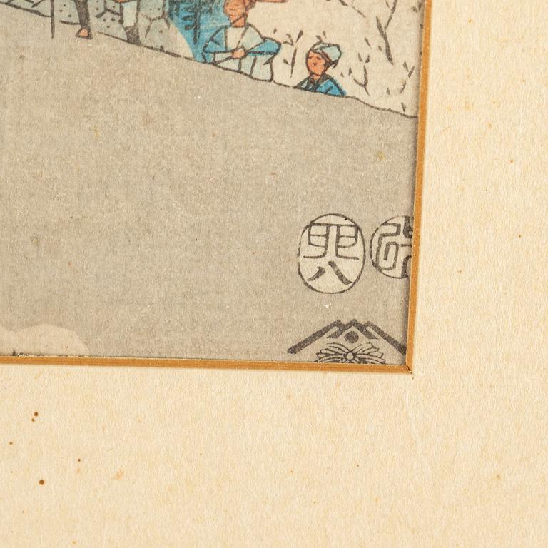 UTAGAWA HIROSHIGE (1797-1858), efter, färgträsnitt. Japan,  "Otsu", sent 1800/tidigt 1900-tal.