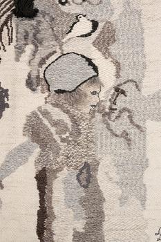 Olle Ohlsson, vävd tapet, "Jordnära", utförd av Lillemor Lindbom, 1976, signerad LL, ca 126x 92 cm.