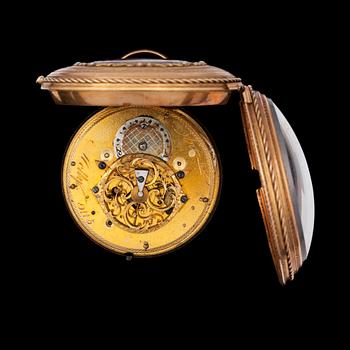 Spindelur. Antoine Melly. Guld. Emalj, orientaliska pärlor. Frankrike sent 1700-tal. Totalvikt 137g, 54mm.