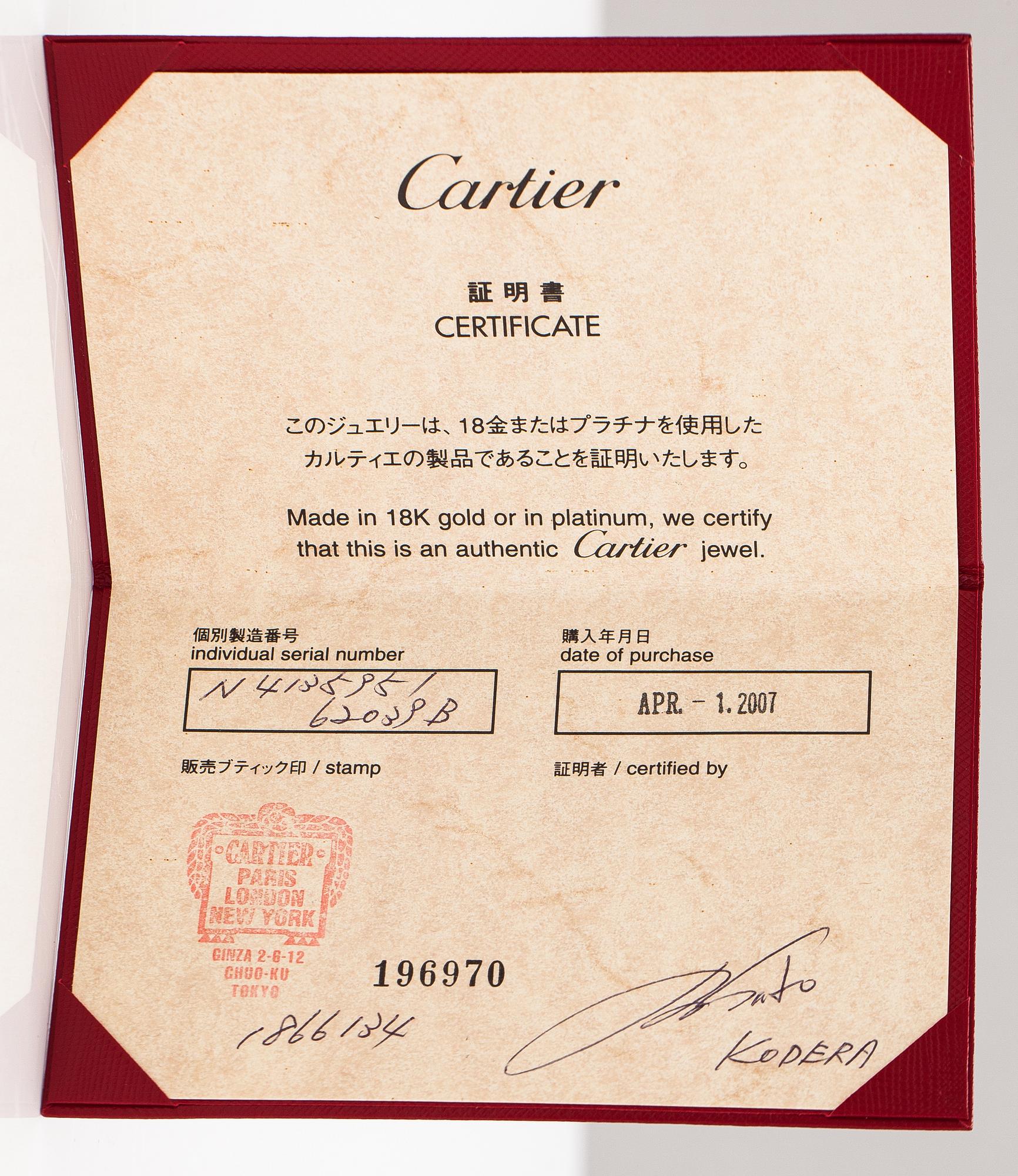 Cartier, A platinum ring with a ca. 0.27 ct diamond according to certificate. Marked Cartier, 51, 62039B.