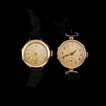 ARMBANDSUR, 2 st, 14 k guld, 1900-talets första hälft.