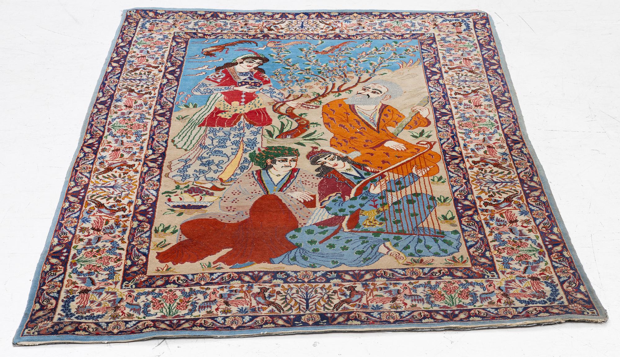 A Tabriz rug, figural, c. 152 x 108 cm.