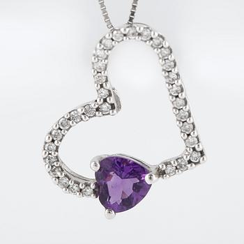 HÄNGE, 14K vitguld med briljantslipade diamanter samt fasettslipad ametist. Vikt 2,9 gram.